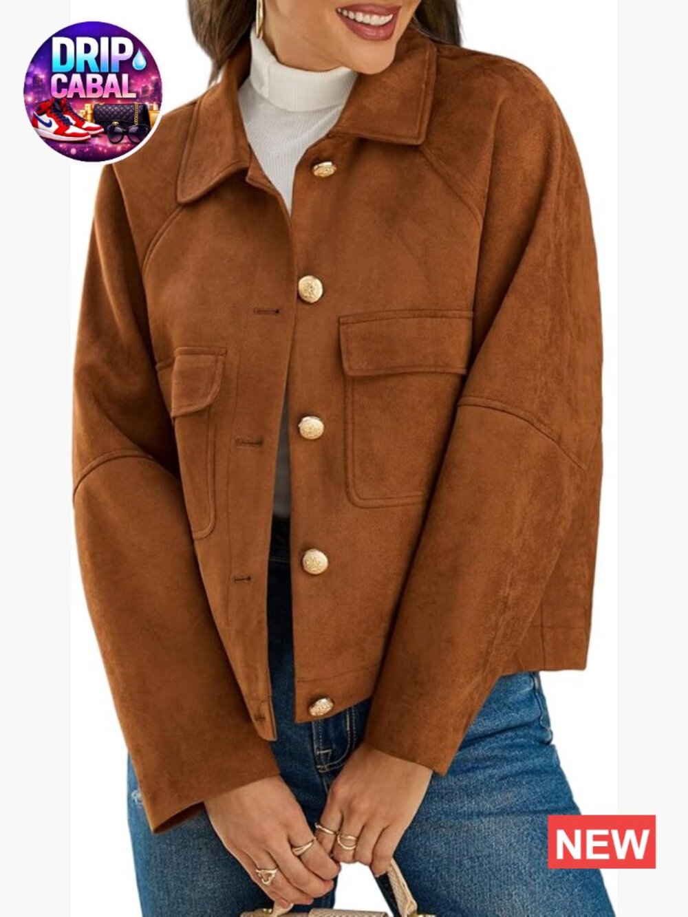Faux Suede Leather Cropped Jacket Lapel Collar Oversized Vintage Shacket